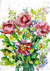 Peonies in Vase Flowers Original Oil Painting Floral Wall art Canvas 5x7 inches - Picture 1 of 1
