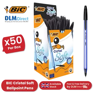 BIC Cristal Soft Black Ballpoint Pens, Smooth And Reliable Writing - Pack of 50 - Foto 1 di 11