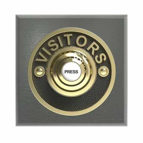 Traditional Square Wired Doorbell VISITORS in Grey Ash and Brass Cover