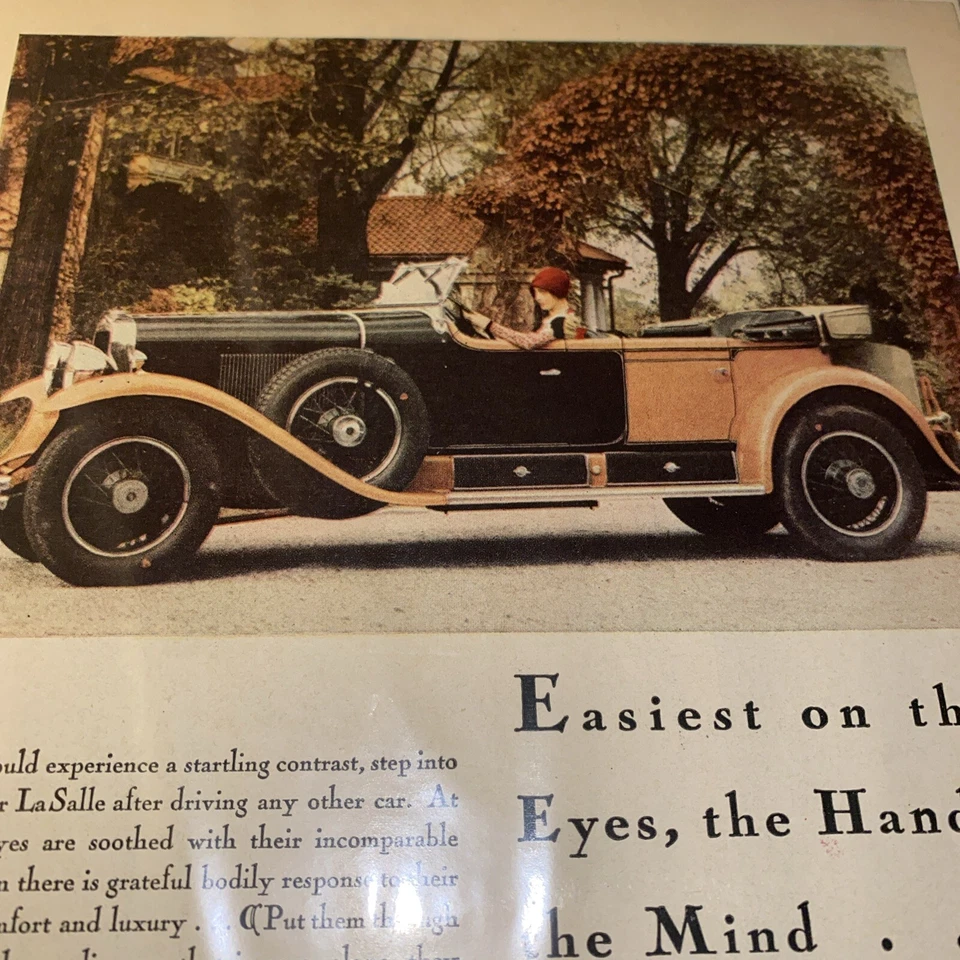 1930 Cadillac Roadster Gold and Black - Lady Driver Red Hat Early Women Driving - Image 1 of 4