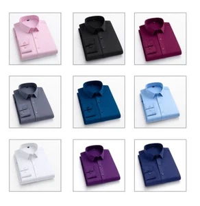 Herren Kleid Shirts Langarm formelles Geschäft bügelfrei elastisch Freizeit Shirts - Bild 1 von 20