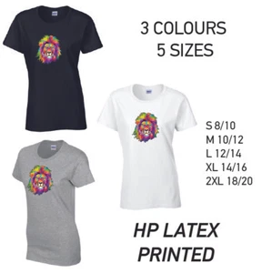 Löwe Tier Damen Baumwolle T-Shirt 3 Farben 5 Größen verfügbar bedruckt - Bild 1 von 7