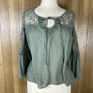 Mudd (Size S) Boho Olive Green Shirt tunic with Lace Detail - Picture 1 of 10
