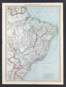 America South North-East Region original with litho colour Large Map 1906  - Picture 1 of 4