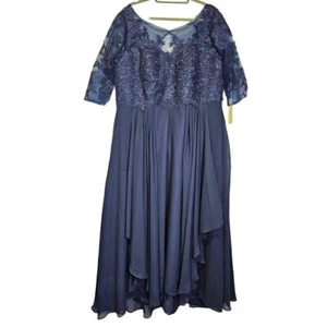 NEW Jaeden L Mother of the Bride Bridal Wedding Navy Blue Lace Modest Dress - Picture 1 of 5