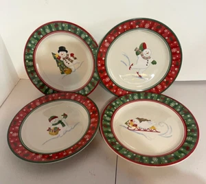 Longaberger Pottery HOLIDAY SNACK PLATE Christmas Set Of 4 - Picture 1 of 9