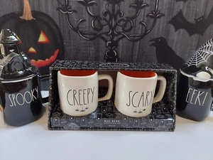 Rae Dunn GRUSELIG & GRUSELIG Kaffee/Teebecher Set Spinnen Orange Interieur Keramik Neu mit Etikett - Bild 1 von 5