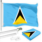 G128 Combo: 6 Ft Flagpole Silver & Saint Lucia Flag 3x5 Ft  Printed 150D Poly