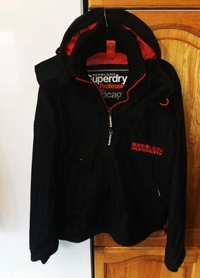 Superdry Professional Mens Wind cagoule Kagool Medium Hooded Black & Orange Exc - Image 1 of 4