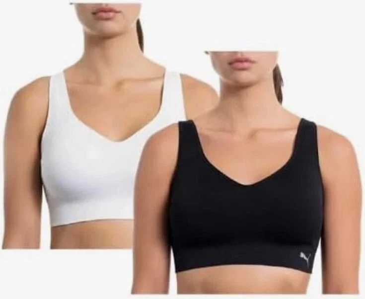 PUMA 2 Pack Seamless Sports Bra White/Black Size XL