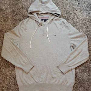 Tommy Hilfiger Herren Medium Pullover 2-Knopf Hoodie leicht grau Kordelzug - Bild 1 von 12