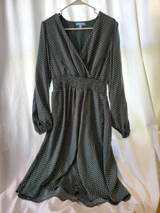Draper James RSVP Green Polka Dot Faux Wrap Long Sleeve Dress Womens Medium EUC - Picture 1 of 8