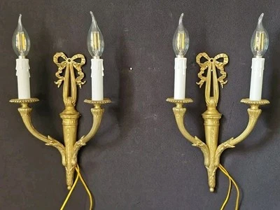 Vintage of French Brass 2 Light Sconce Wall Light - Image 1 of 4