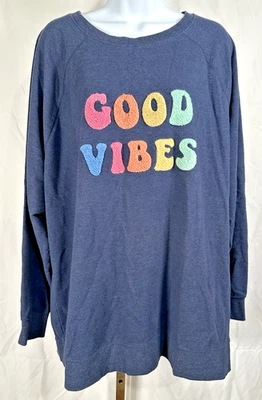 Suéter feminino Wildfox "Good Vibes" tamanho grande cinza gola redonda pulôver tamanho XL - Imagem 1 de 4