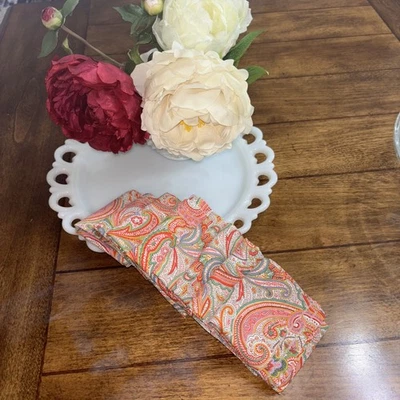 pottery barn paisley Pink Dinner Napkins Set Of 8, 15x15 - Image 1 of 4