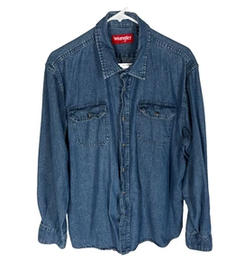 Wrangler Denim Shirt Mens XL Blue Long Sleeve Western Cowboy Cotton 2 Pockets - Picture 1 of 4