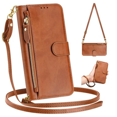 For Various Phone Zipper Leather 7 Cards Wallet Case Crossbody Flip Stand Cover - Image 1 of 4