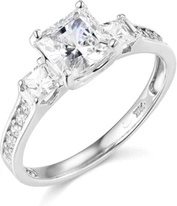 2.5 Ct Princess 14K White Gold 3-Stone Created Diamond Engagement Wedding Ring - Picture 1 of 11