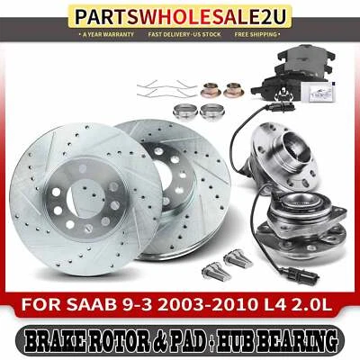 Rotor de freno delantero perforado 285 mm y pastilla + cojinete de cubo para Saab 9-3 2003 2004-2010 Foto 1 de 4