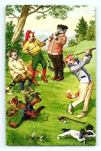 Postcard Alfred Mainzer Anthropomorphic Cats Golfing Outdoors Golf Smoking 4757 - Picture 1 of 3
