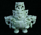 11.2" China Natural Xiu Jade Carving Dragon Beast Ear Ring Incense Burners