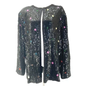 Scala Silk Sequin Formal Jacket Womens XL Black Polka Dot Vintage Cocktail - Picture 1 of 11