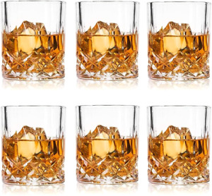 Set of 6 Crystal Whiskey Glasses, 10 Oz Old Fashioned Glasses, Rocks Glasses,...