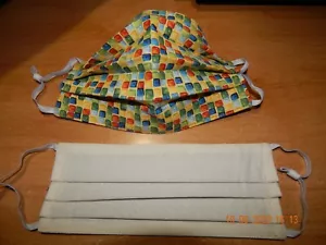 GESICHTSMASKE HANDGEMACHT ERWACHSENE PLISSEE DBL LAGENLOOK QUADRATE BAUMWOLLE WIEDERVERWENDBAR KORDELSCHLÖSSER - Bild 1 von 10
