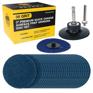 Juego de discos de molienda de preparación de superficie de cambio rápido Dura-Gold 3" 36 grano, 25 discos, almohadilla - Imagen 1 de 5