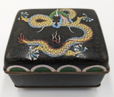 Vintage/Antique Dragon Black Cloisonne Enamel Footed Trinket/Cigarette Box