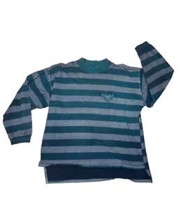 Vintage Quicksilver Striped Long Sleeve Shirt Medium Surf Skater 90s Teal Gray - Picture 1 of 12