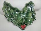 Vintage Hand Made Pottery Holly Leaf Snack Dish Signed Ma