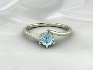 Aquamarine Round Gemstone Handmade 925 Sterling Silver Women Solitaire Ring - Picture 1 of 24