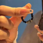 Handmade Faux Crystal Beaded Ring Cat Personality Geometric Beads Elastic Rin EI
