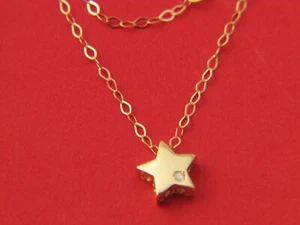 Real 14Kt Yellow Gold Star Pendant Necklace & Solid 14k gold link Chain - Picture 1 of 6