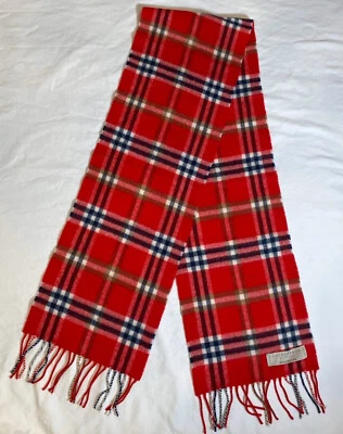 Vintage Lochcarron of Scotland Plaid Lambswool Scarf Fringe Red Blue Tan - Image 1 of 2