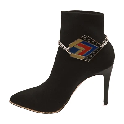 Women Silver Metal Boot Chain Bracelet Shoe Ethnic Charm Black Beige Red Blue - Imagem 1 de 4
