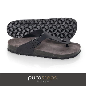 Sandalia de corcho de cuero para hombre confort negro gris purosteps Toledo-Eco - Imagen 1 de 8