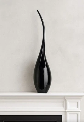 Jarrón escultural negro moderno LPVN 18” • Decoración artística remolino lágrima alta  Foto 1 de 4