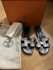 Hermes Oran Sandalen Silber Orginal GR 40 - Bild 1 von 3