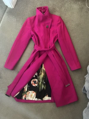 Abrigo Ted Baker Rosa Fushia Abrigo Largo Lana Talla 0 Abrigo Abrigo Cinturón Trench Foto 1 de 4