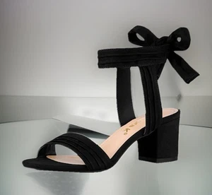 Perphy Suede Ankle Tie Pleated Lace Up In2 A Bow Chunky Heels Sandals Open Toe - Picture 1 of 13