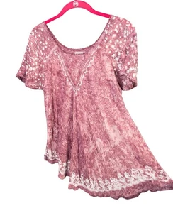 Advance Apparels S M L weinrot Batik Boho Hippie Asym Tunika Top romantisch ausgestellt - Bild 1 von 5