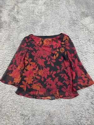 Donna Ricco Top Women 8 Red Floral Silk Sheer Whimsigoth Witchy Fairy Blouse Vtg — 第 1/4 张图片