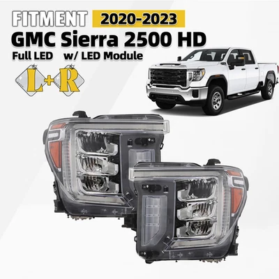Full LED Headlight w/LED Signal For 2020-2023 GMC Sierra 2500 HD Pair Right+Left - Изображение 1 из 4