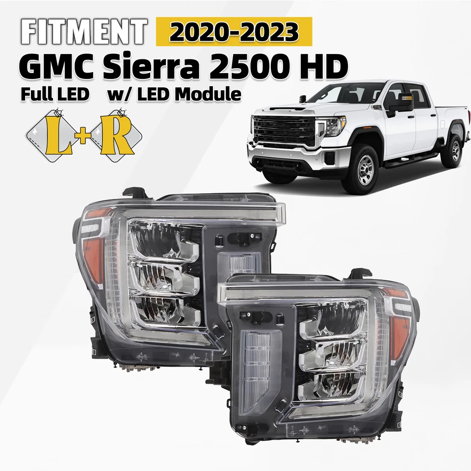 Full LED Headlight w/LED Signal For 2020-2023 GMC Sierra 2500 HD Pair Right+Left Foto 1 de 4