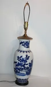 Chinese Porcelain Vase Table Lamp Blue & White Chinese Vase Birds Flowers - Picture 1 of 12