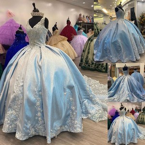 Sky Blue Ball Gown Quinceanera Dresses Sweet 16 Prom Party Vestidos De 15 Años