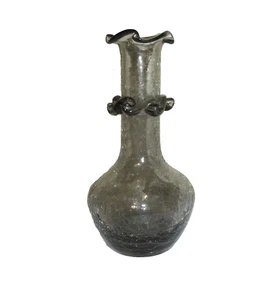 Jarrón MCM vidrio craquelado gris rigoree borde con volantes 6,5" de alto marca Pontil de colección - Imagen 1 de 5