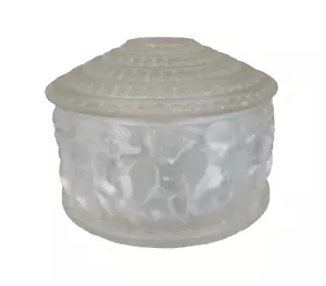 Antique Rene Lalique France Crystal Les Enfants Children Lidded Powder Box 50's - Picture 1 of 13